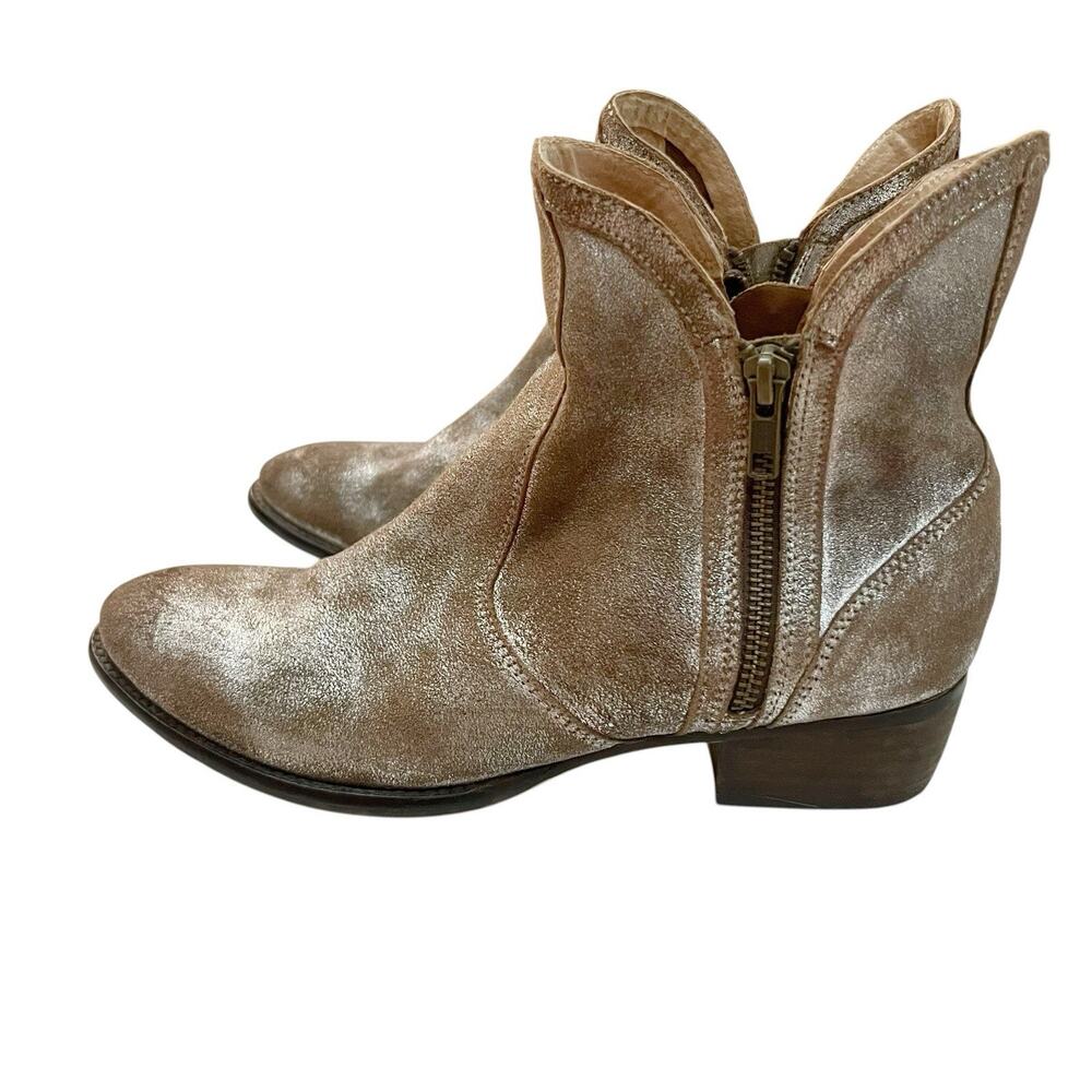 Seychelles Lucky Penny Ankle Boots 8.5M Brown Silver Block Heel Boho Metallic